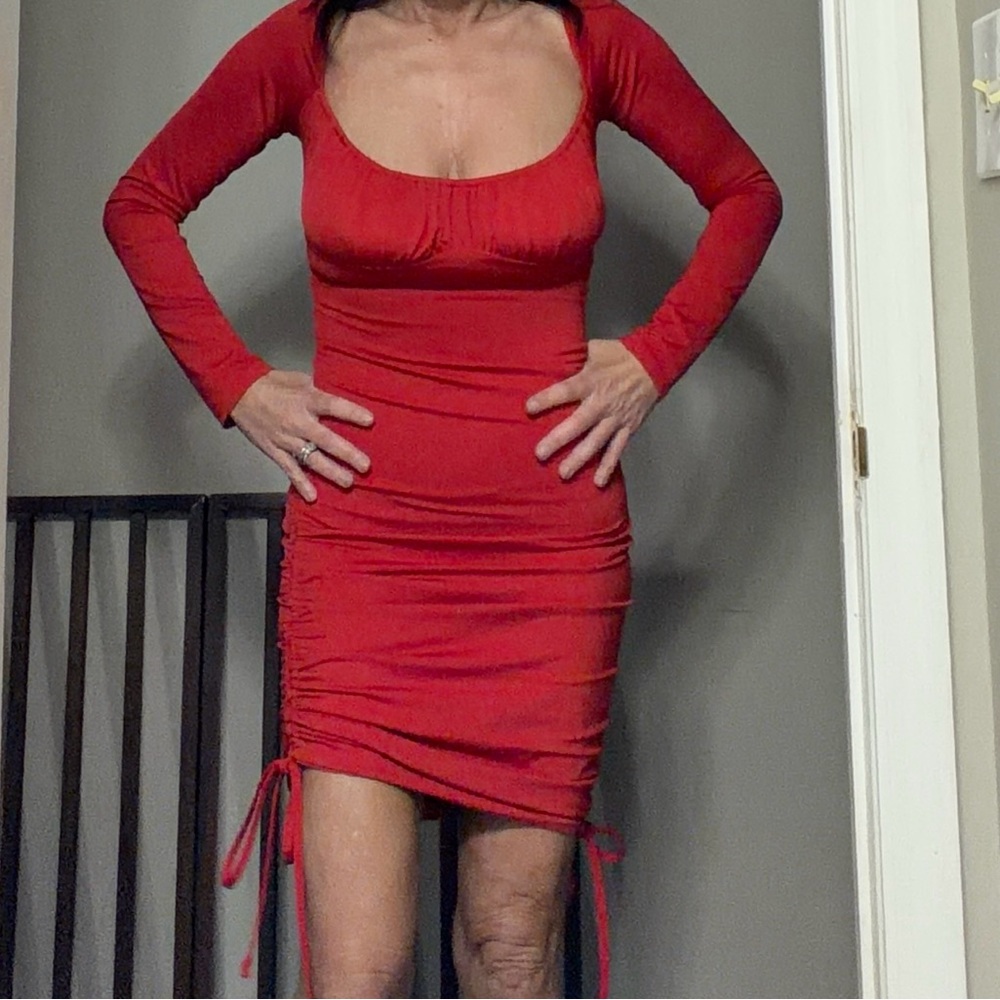 SHEIN Bold Red Long Sleeve Dress